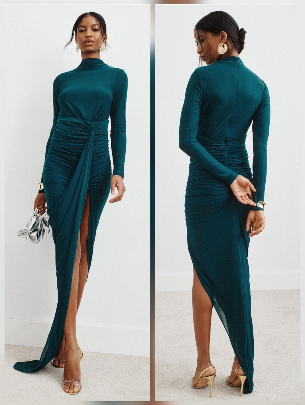 Ronny Kobo Sera Wrap Dress Cocktail Mock Neck Long Sleeve Size L
